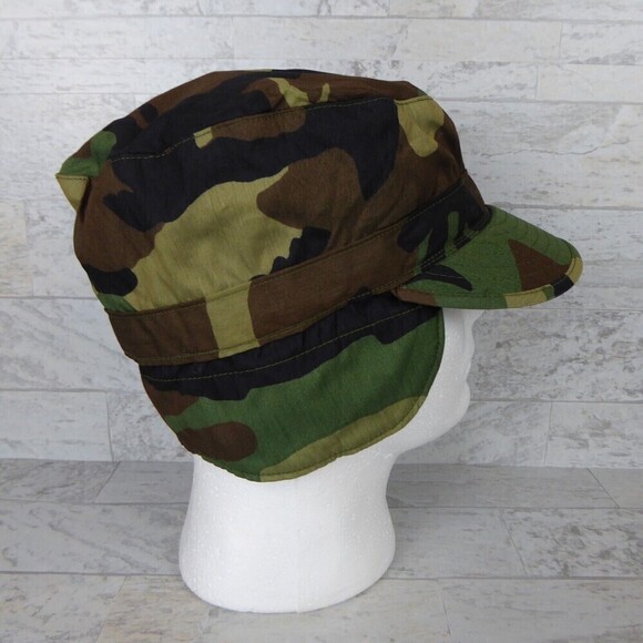 Army Military Woodland Camo Cold Winter Ear Flap Hat Cap Size 7 1/4” - Picture 6 of 7